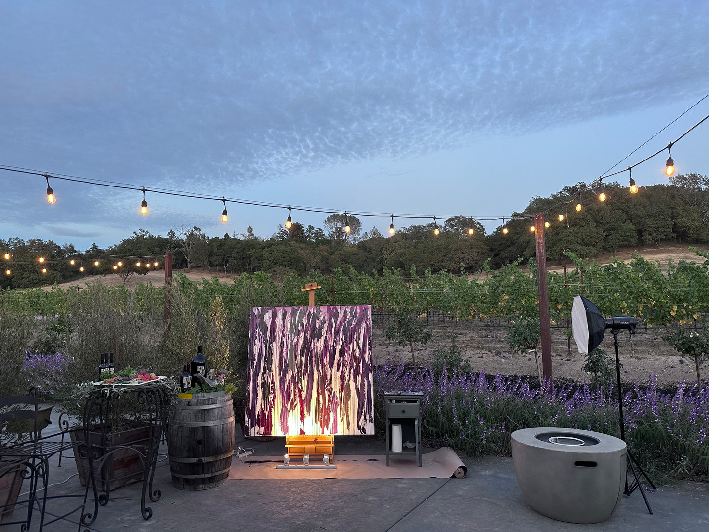 “dried lavender, sage + rosemary shrub, deepened by crushed summer plum + blueberry skins”