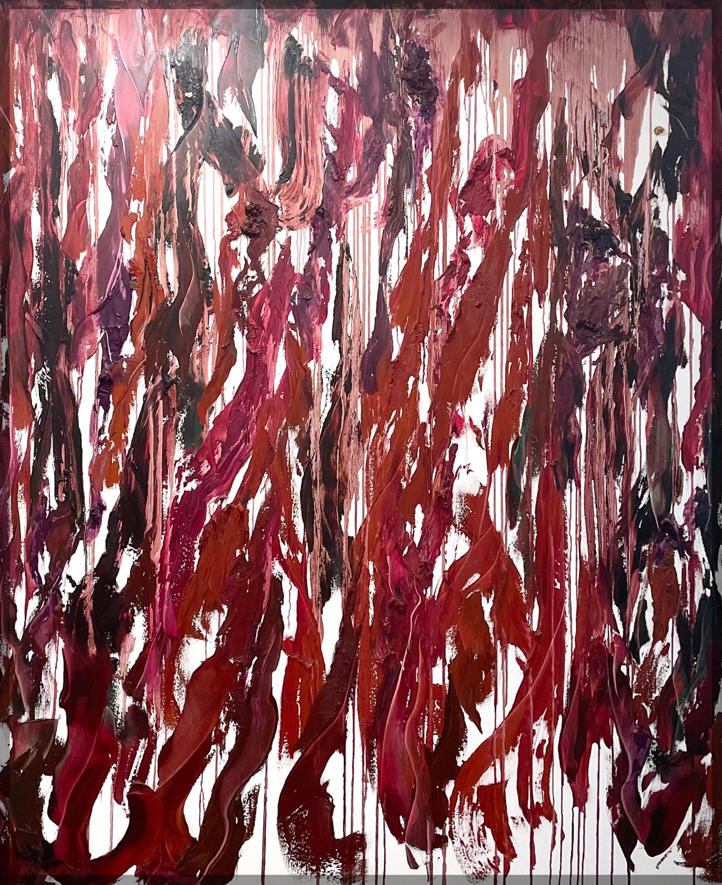 “extraction of macerated black cherries + plum +  red currants, while vanilla smoke permeates”